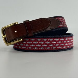 Vineyard Vines Sharks Fish Leather & Canvas Belt‎ 34